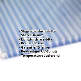 Polycarbonat Stegplatte | 16 mm | Breite 980 mm | Klar | Beidseitiger UV-Schutz | Temperaturreduzierend | 2000 mm #2