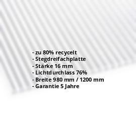 Polycarbonat Stegplatte | 16 mm | Breite 980 mm | Klar | Blueline | 2000 mm #2