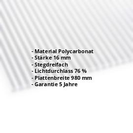 Polycarbonat Stegplatte | 16 mm | Breite 980 mm | Klar | Blueline | 2000 mm #2