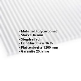 Polycarbonat Stegplatte | 16 mm | Breite 1200 mm | Klar | Beidseitiger UV-Schutz | 2000 mm #2