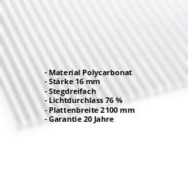Polycarbonat Stegplatte | 16 mm | Breite 2100 mm | Klar | Beidseitiger UV-Schutz | 2000 mm #2