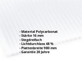 Polycarbonat Stegplatte | 16 mm | Breite 980 mm | Opal Weiß | Beidseitiger UV-Schutz | 2000 mm #2