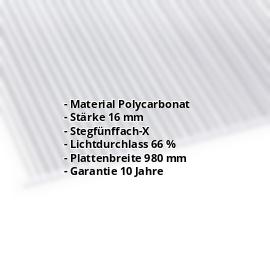 Polycarbonat Stegplatte | 16 mm | Breite 980 mm | Klar | Extra stark | 2000 mm #2