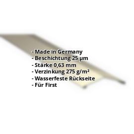 Firstblech flach | 25 µm Polyester | 145 x 145 mm | 150° | Stahl 0,63 mm | 1015 - Hellelfenbein #2