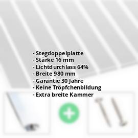 Acrylglas Stegplatte | 16 mm | Profil A1 | Sparpaket | Plattenbreite 980 mm | Klar | Breitkammer | Breite 3,08 m | Länge 2,00 m #2
