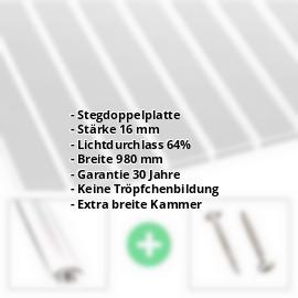 Acrylglas Stegplatte | 16 mm | Profil A4 | Sparpaket | Plattenbreite 980 mm | Klar | Breitkammer | Breite 3,09 m | Länge 2,00 m #2