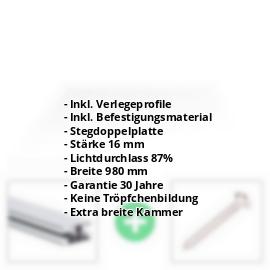 Acrylglas Stegplatte | 16 mm | Profil DUO | Sparpaket | Plattenbreite 980 mm | Klar | Breitkammer | Breite 3,09 m | Länge 2,00 m #2