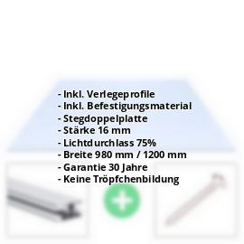 Acrylglas Stegplatte | 16 mm | Profil DUO | Sparpaket | Plattenbreite 980 mm | Lichtblau | Breite 3,09 m | Länge 2,00 m #2