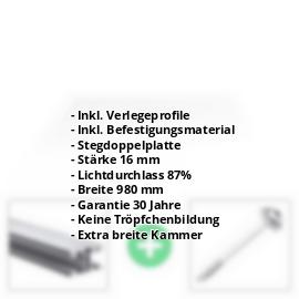 Acrylglas Stegplatte | 16 mm | Profil ECO | Sparpaket | Plattenbreite 980 mm | Klar | Breitkammer | Breite 3,05 m | Länge 2,00 m #2