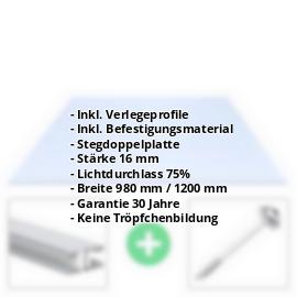 Acrylglas Stegplatte | 16 mm | Profil Mendiger | Sparpaket | Plattenbreite 980 mm | Lichtblau | Breite 3,09 m | Länge 2,00 m #2