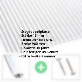 Polycarbonat Stegplatte | 16 mm | Profil A1 | Sparpaket | Plattenbreite 980 mm | Klar | Breitkammer | Breite 3,08 m | Länge 2,00 m #2