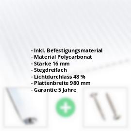 Polycarbonat Stegplatte | 16 mm | Profil A1 | Sparpaket | Plattenbreite 980 mm | Opal Weiß | Blueline | Breite 3,08 m | Länge 2,00 m #2