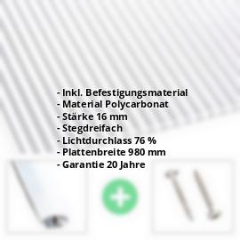 Polycarbonat Stegplatte | 16 mm | Profil A1 | Sparpaket | Plattenbreite 980 mm | Klar | Beidseit. UV-Schutz | Breite 3,08 m | Länge 2,0 #2