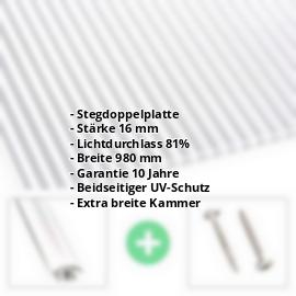 Polycarbonat Stegplatte | 16 mm | Profil A4 | Sparpaket | Plattenbreite 980 mm | Klar | Breitkammer | Breite 3,09 m | Länge 2,00 m #2