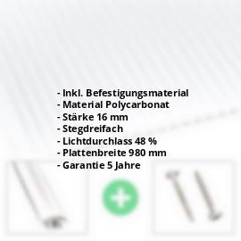 Polycarbonat Stegplatte | 16 mm | Profil A4 | Sparpaket | Plattenbreite 980 mm | Opal Weiß | Blueline | Breite 3,09 m | Länge 2,00 m #2