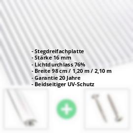 Polycarbonat Stegplatte | 16 mm | Profil A4 | Sparpaket | Plattenbreite 980 mm | Klar | Beidseit. UV-Schutz | Breite 3,08 m | Länge 2,00 m #2