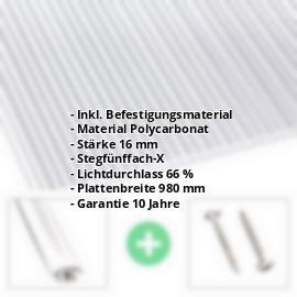 Polycarbonat Stegplatte | 16 mm | Profil A4 | Sparpaket | Plattenbreite 980 mm | Klar | Extra stark | Breite 3,08 m | Länge 2,00 m #2