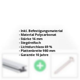 Polycarbonat Stegplatte | 16 mm | Profil DUO | Sparpaket | Plattenbreite 980 mm | Klar | 2nd LIFE LINE | Breite 3,09 m | Länge 2,00 m #2