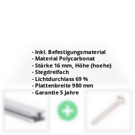 Polycarbonat Stegplatte | 16 mm | Profil DUO | Sparpaket | Plattenbreite 980 mm | Klar | Novalite | Breite 3,09 m | Länge 2,00 m #2