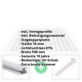 Polycarbonat Stegplatte | 16 mm | Profil DUO | Sparpaket | Plattenbreite 980 mm | Klar | Breitkammer | Breite 3,09 m | Länge 2,00 m #2
