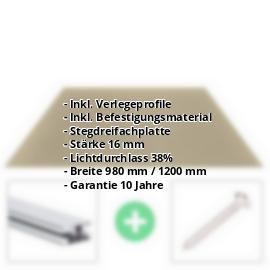 Polycarbonat Stegplatte | 16 mm | Profil DUO | Sparpaket | Plattenbreite 980 mm | Bronze | Breite 3,09 m | Länge 2,00 m #2