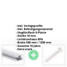 Polycarbonat Stegplatte | 16 mm | Profil DUO | Sparpaket | Plattenbreite 1200 mm | Opal Weiß | Extra stark | Breite 3,75 m | Länge 2,00 m #2