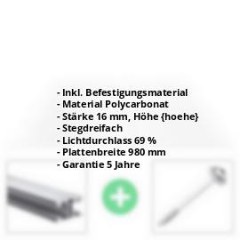 Polycarbonat Stegplatte | 16 mm | Profil ECO | Sparpaket | Plattenbreite 980 mm | Klar | Novalite | Breite 3,05 m | Länge 2,00 m #2