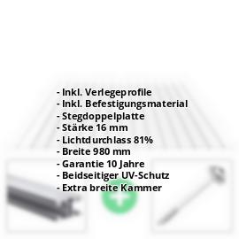 Polycarbonat Stegplatte | 16 mm | Profil ECO | Sparpaket | Plattenbreite 980 mm | Klar | Breitkammer | Breite 3,05 m | Länge 2,00 m #2
