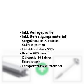 Polycarbonat Stegplatte | 16 mm | Profil ECO | Sparpaket | Plattenbreite 980 mm | Opal Weiß | Temperaturred. | Breite 3,05 m | Länge 2,00 m #2