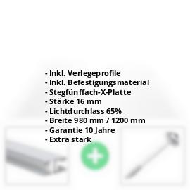 Polycarbonat Stegplatte | 16 mm | Profil Mendiger | Sparpaket | Plattenbreite 980 mm | Klar | Extra stark | Breite 3,09 m | Länge 2,00 m #2