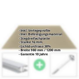 Polycarbonat Stegplatte | 16 mm | Profil Mendiger | Sparpaket | Plattenbreite 1200 mm | Bronze | Breite 3,75 m | Länge 2,00 m #2