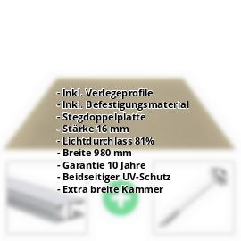 Polycarbonat Stegplatte | 16 mm | Profil Mendiger | Sparpaket | Plattenbreite 980 mm | Bronze | Breite 3,09 m | Länge 2,00 m #2