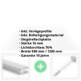 Polycarbonat Stegplatte | 16 mm | Profil Mendiger | Sparpaket | Plattenbreite 980 mm | Klar | Breite 3,09 m | Länge 2,00 m #2