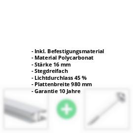 Polycarbonat Stegplatte | 16 mm | Profil Mendiger | Sparpaket | Plattenbreite 980 mm | Opal Weiß | Breite 3,09 m | Länge 2,00 m #2