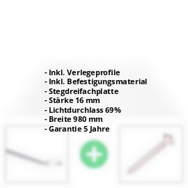 Polycarbonat Stegplatte | 16 mm | Profil Zevener Sprosse | Sparpaket | Plattenbreite 980 mm | Klar | Novalite | Breite 3,13 m | Länge 2,00 m #2