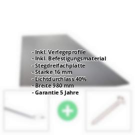Polycarbonat Stegplatte | 16 mm | Profil Zevener Sprosse | Sparpaket | Plattenbreite 980 mm | Anthrazitgrau | Novalite | Breite 3,13 m | Länge 2,00 m #2