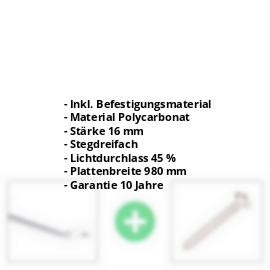 Polycarbonat Stegplatte | 16 mm | Profil Zevener Sprosse | Sparpaket | Plattenbreite 980 mm | Opal Weiß | Breite 3,13 m | Länge 2,00 m #2