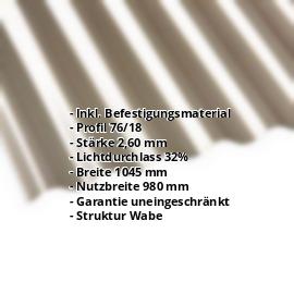 Polycarbonat Wellplatte | 76/18 | Sparpaket | 2,60 mm | Bronze | Wabenstruktur | Breite 3,01 m | Länge 2,00 m #2