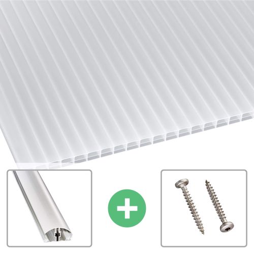 Polycarbonat Stegplatte | 16 mm | Profil A4 | Sparpaket | Plattenbreite 980 mm | Opal Weiß | Blueline | Breite 3,09 m | Länge 2,00 m