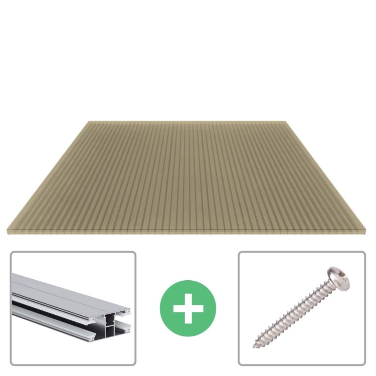 Polycarbonat Stegplatte | 16 mm | Profil DUO | Sparpaket | Plattenbreite 980 mm | Bronze | Breite 3,09 m | Länge 2,00 m
