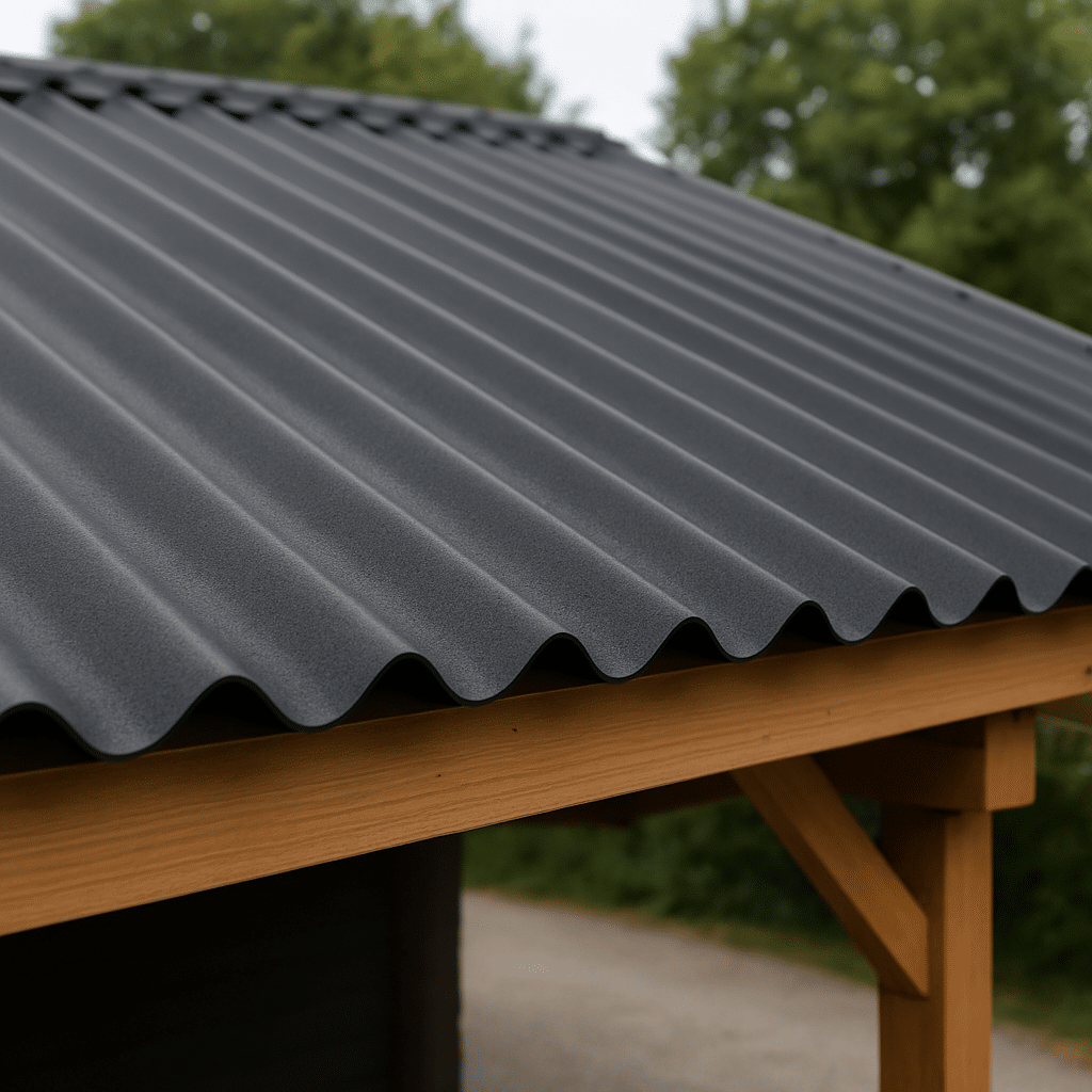 Wellblech 76/18 auf einem Carportdach mit klar sichtbarem Sinusprofil in Anthrazit