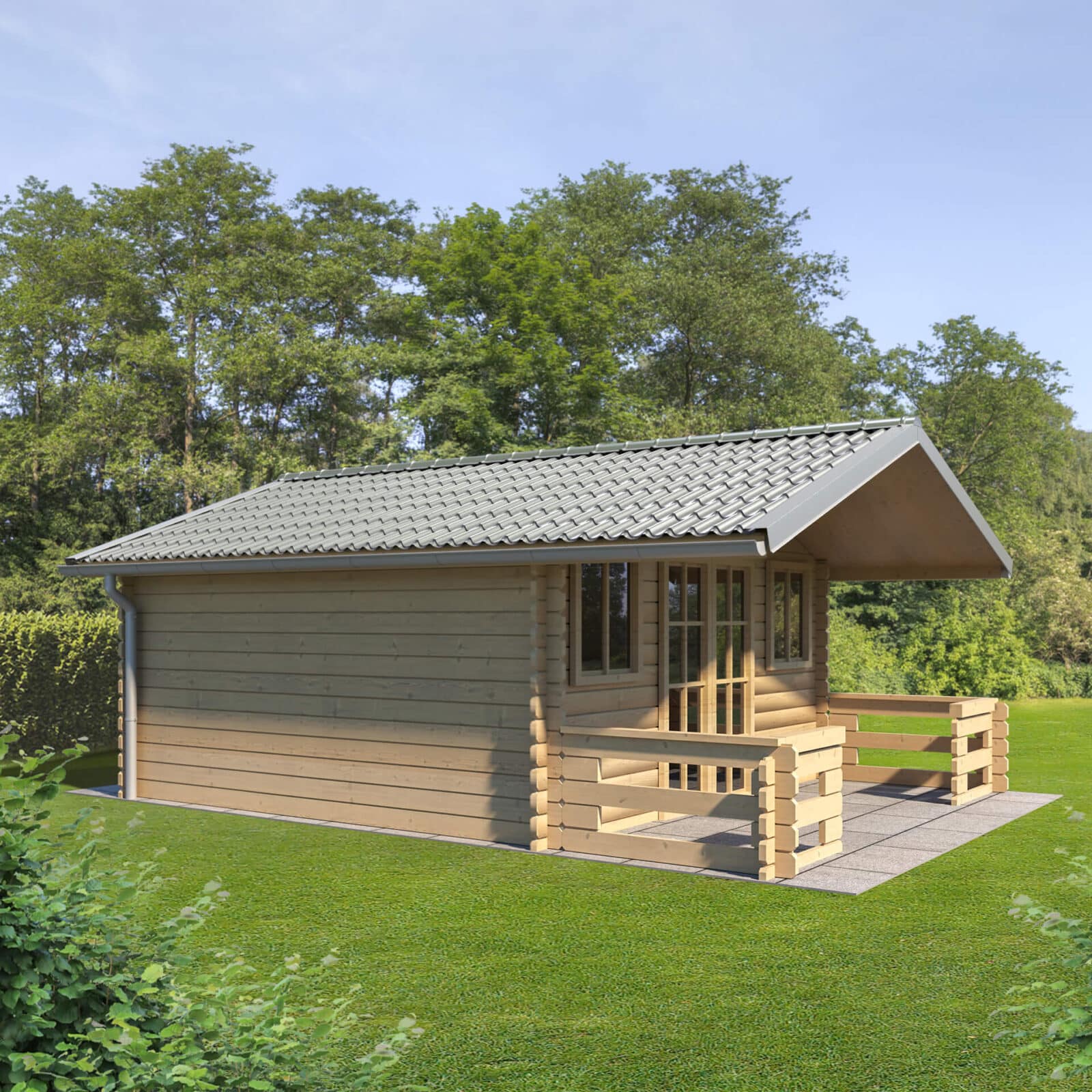 Ein Gartenhaus mit Pfannenblech in Zinkoptik.