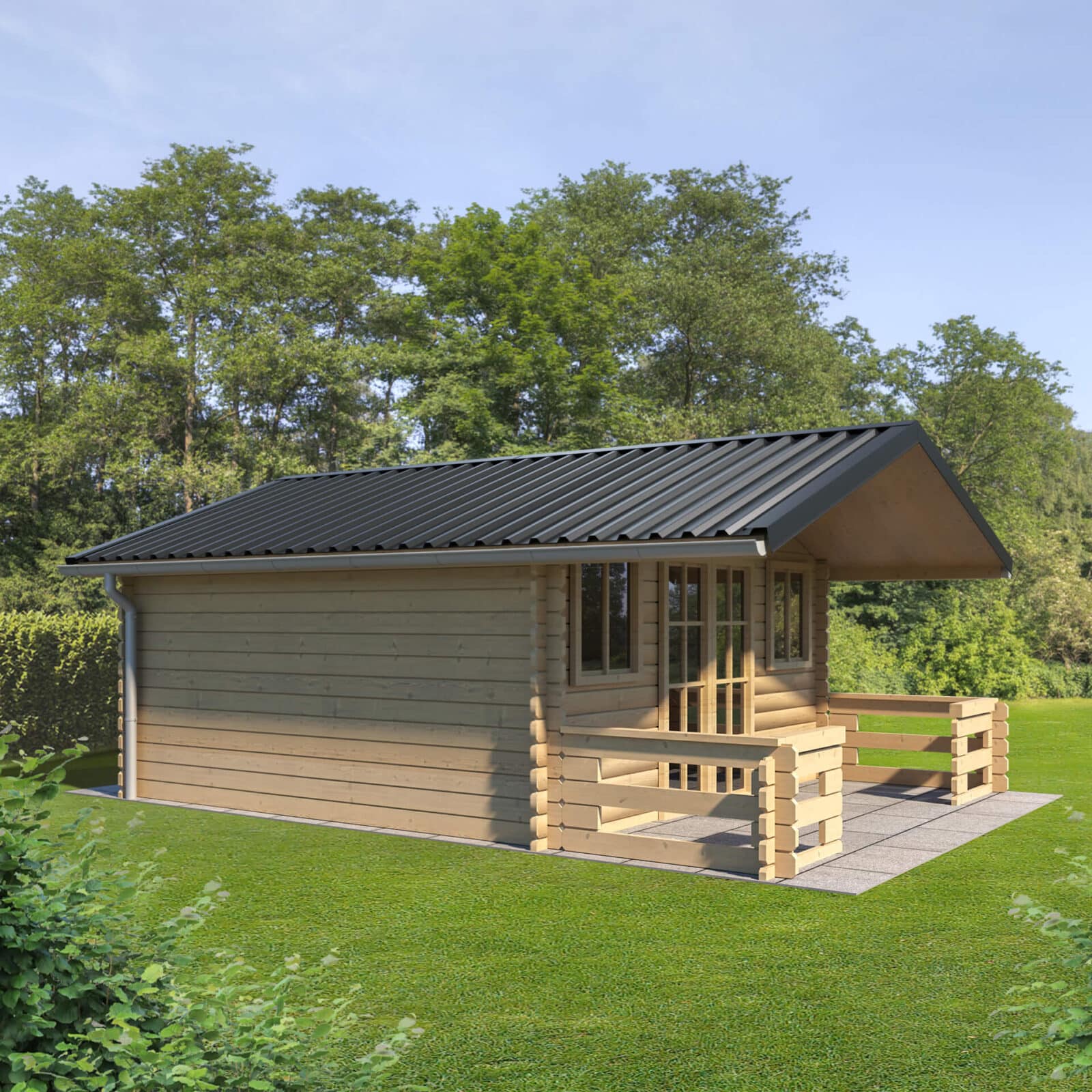 Ein kleines Gartenhaus mit einem Trapezblech in anthrazit.