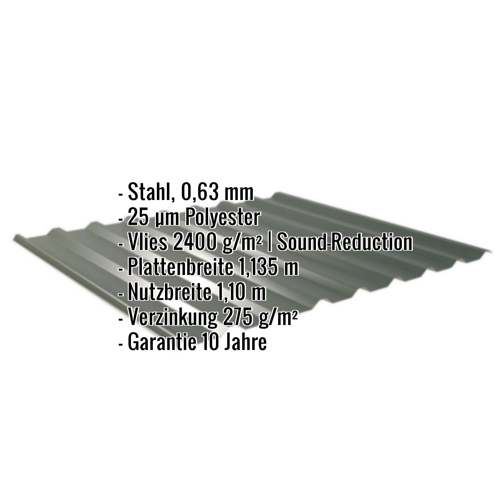 Trapezblech 20/1100 | Dach | Anti-Tropf 2400 g/m² | Stahl 0,63 mm | 25 µm Polyester | 6020 - Chromoxidgrün #2