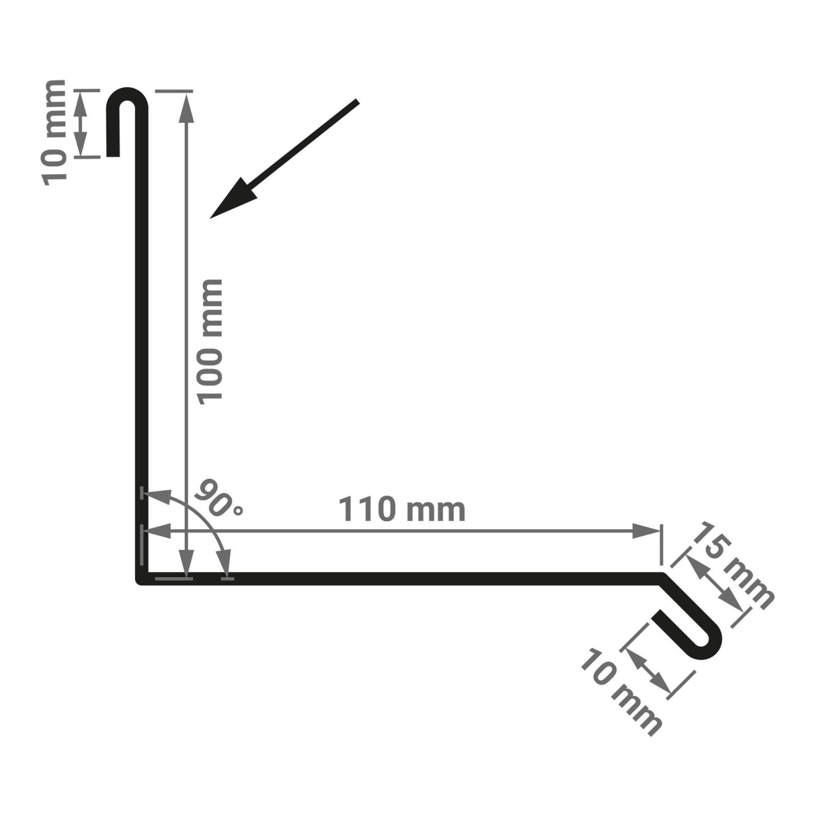 Wandanschluss | Typ 2 | 10 cm x 11 cm x 2,00 m | 90° | Stahl 0,50 mm | Aluzink #4
