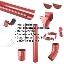 Stahl Dachrinnen Sparpaket 7 m | Ø 125/90 mm | 028 - Kirschrot #2