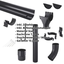 Stahl Dachrinnen Sparpaket 7 m | Ø 125/90 mm | 9005 - Tiefschwarz #2