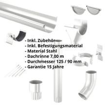 Stahl Dachrinnen Sparpaket 7 m | Ø 125/90 mm | 9006 - Weißaluminium #2