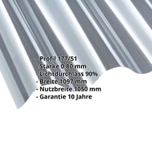 Polycarbonat Wellplatte | 177/51 | Profil 6 | 0,80 mm | Klar | 1250 mm #2