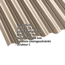 Polycarbonat Wellplatte | 76/18 | 2,50 mm | Bronze | C-Struktur | 2000 mm #2